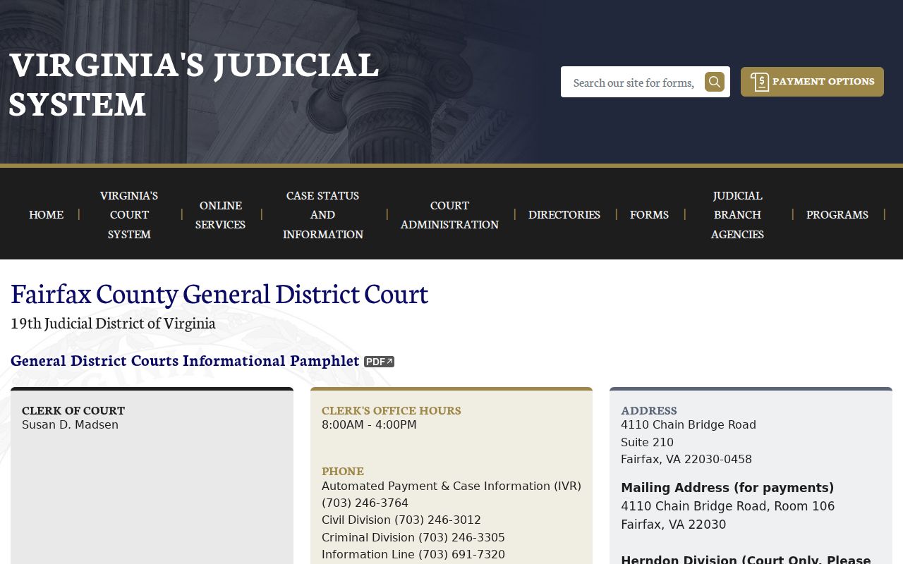 Fairfax County traffic warrant records: General District Court clerk and division information