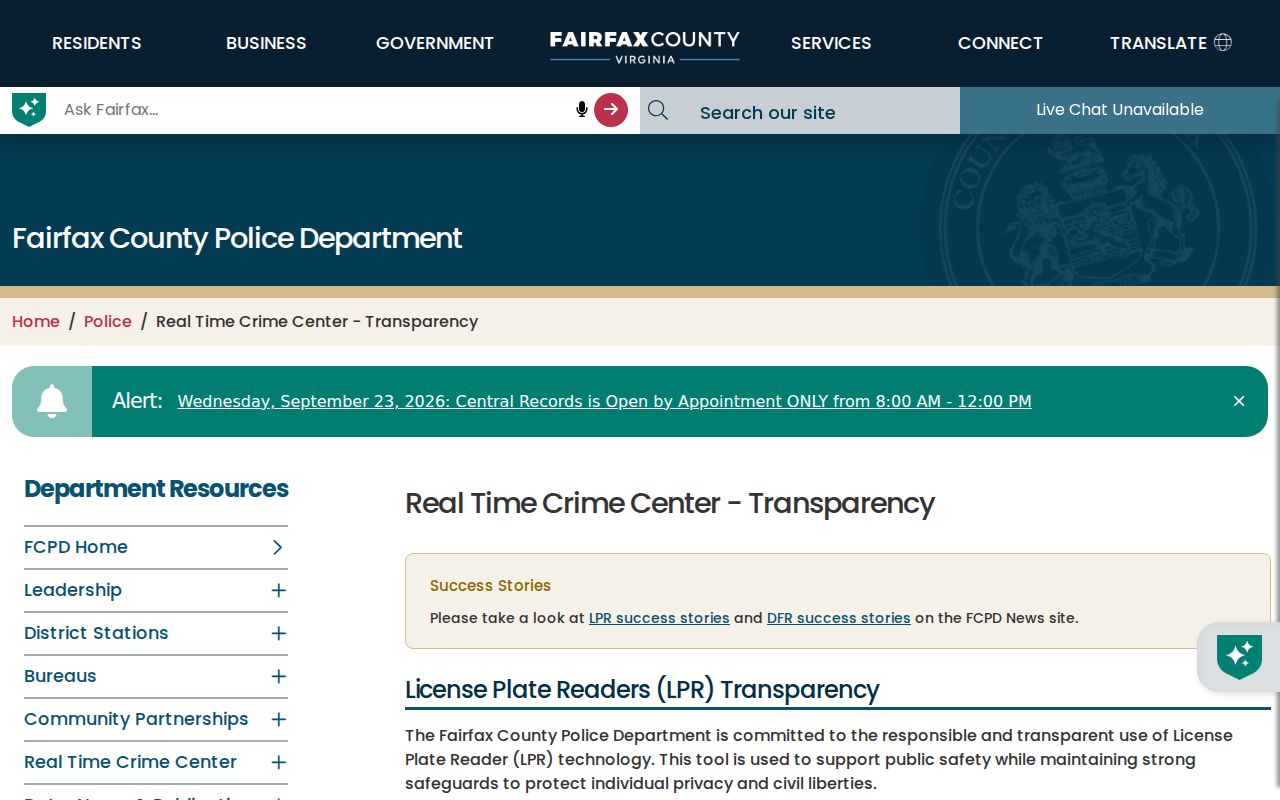 Fairfax County active warrant records context: internal police warrant alert category