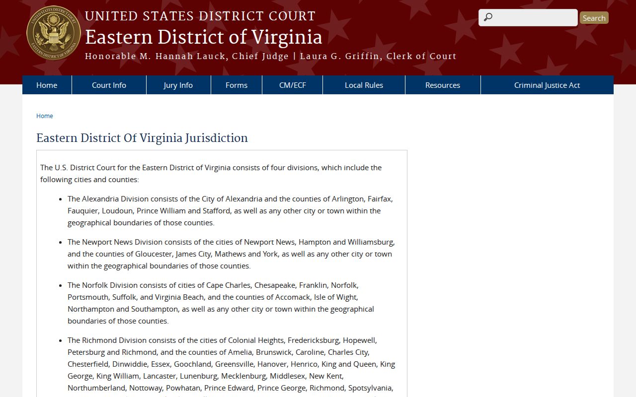 Fairfax County arrest warrant context: federal EDVA Alexandria Division jurisdiction