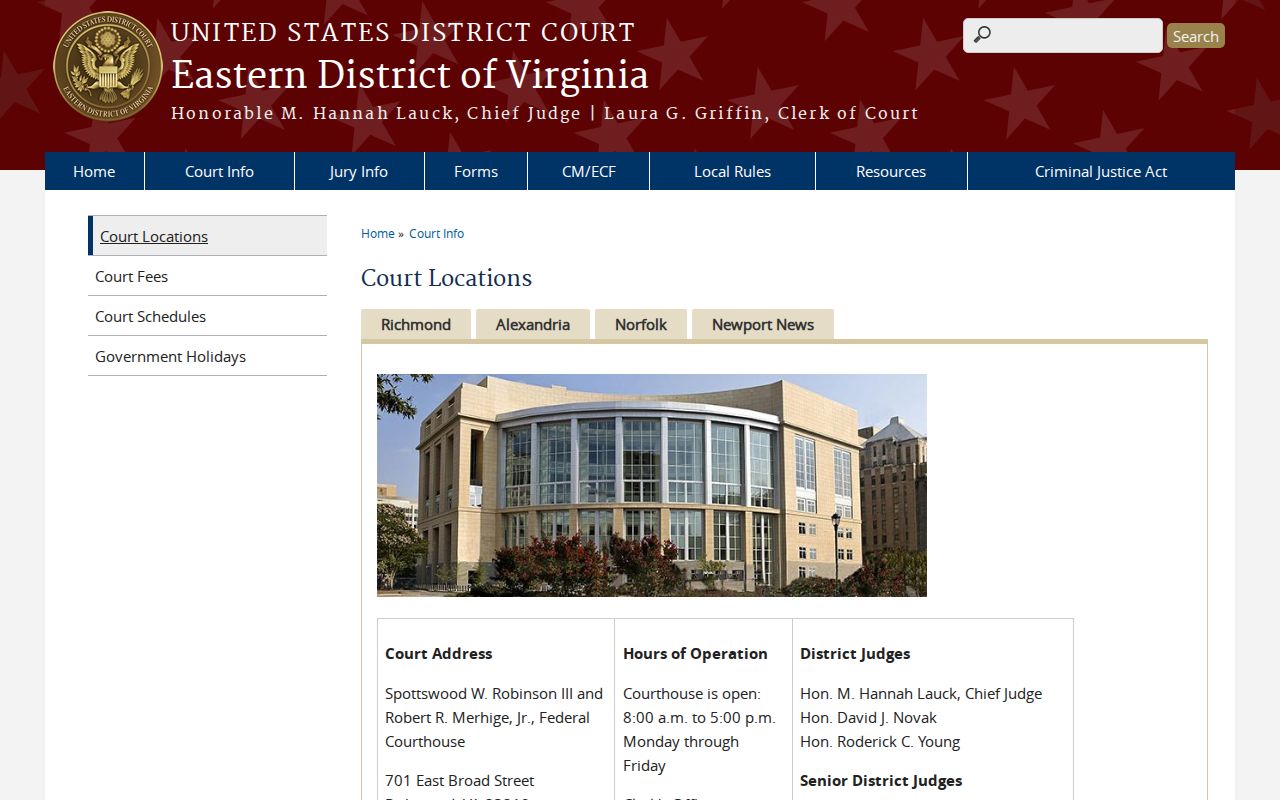 Fairfax County arrest warrant context: Alexandria federal courthouse location and security
