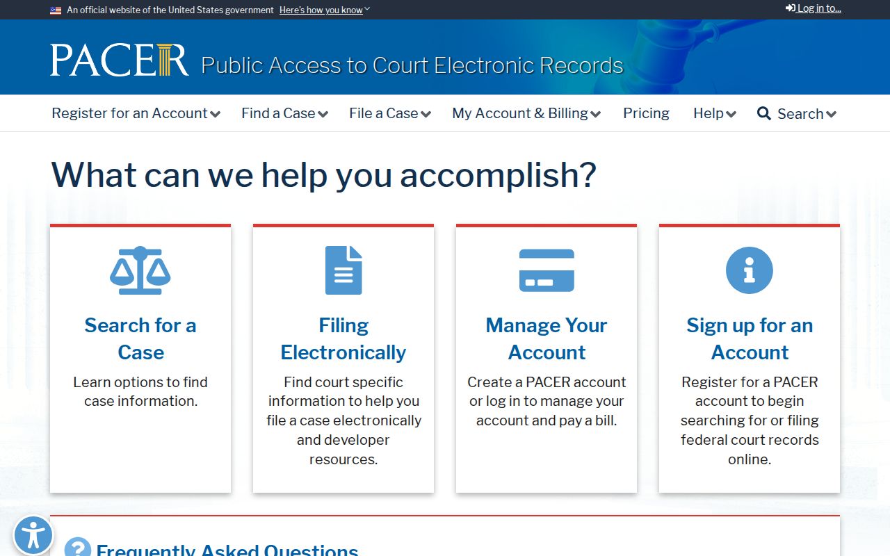 Fairfax County arrest warrant context: PACER federal docket search and account controls